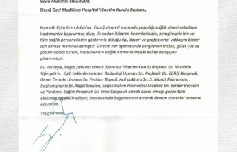 Serdal Adalı'dan Medilines Hospital'a Teşekkür