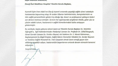 Serdal Adalı'dan Medilines Hospital'a Teşekkür