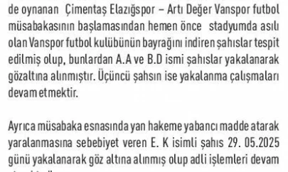 Elazığspor-Vanspor maçında hakeme musluk atan şahıs yakalandı