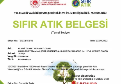 Elazığ TSO 'Sıfır Atık Belgesi' aldı