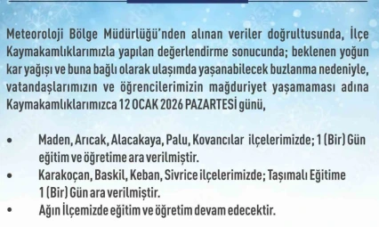 Elazığ'da 5 ilçede eğitim-öğretime ara verildi