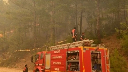 Elazığ Belediyesi itfaiye ekipleri, Manavgat'ta yangına müdahale çalışmalarını sürdürüyor