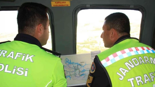 Bayram tatili dönüşü helikopter destekli trafik denetimi