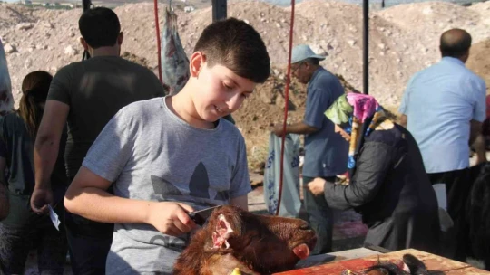 Elazığ'da namazdan çıkan vatandaşlar kurbanlarını kesti