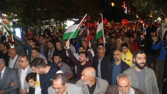 Elazığ'da yüzlerce kişi Filistin'e destek bir araya geldi