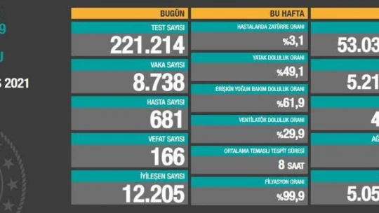 Son 24 saatte korona virüsten 166 kişi hayatını kaybetti