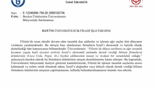 Bartın Üniversitesi'nden İsrail'e Destek Veren Ürünlere Boykot