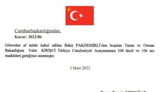Tarım Bakanı İstifa Etti, İşte Yeni Bakan...