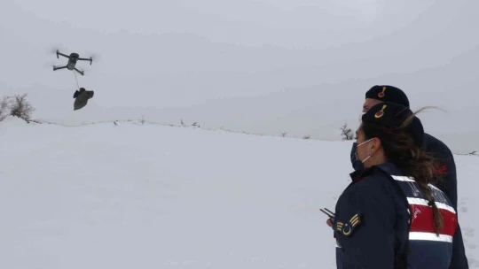 Tipi yolu kapattı, jandarma ekipleri hastaya ilacını drone ile ulaştırdı