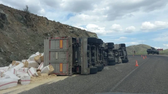 Tunceli'de saman yüklü kamyon devrildi: 2 yaralı
