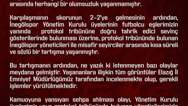 Elazığspor'dan olaylara ilişkin açıklama