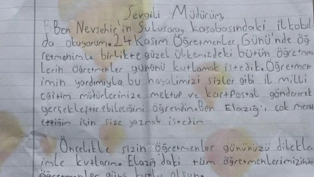 Nevşehirli Minik Neşet'ten Elazığ İl Müdürü'ne Yürek Isıtan Mektup