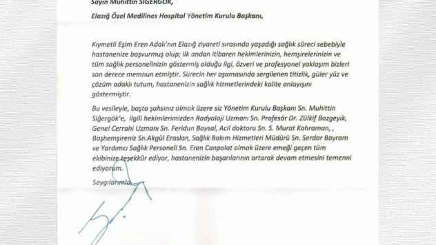 Serdal Adalı'dan Medilines Hospital'a Teşekkür