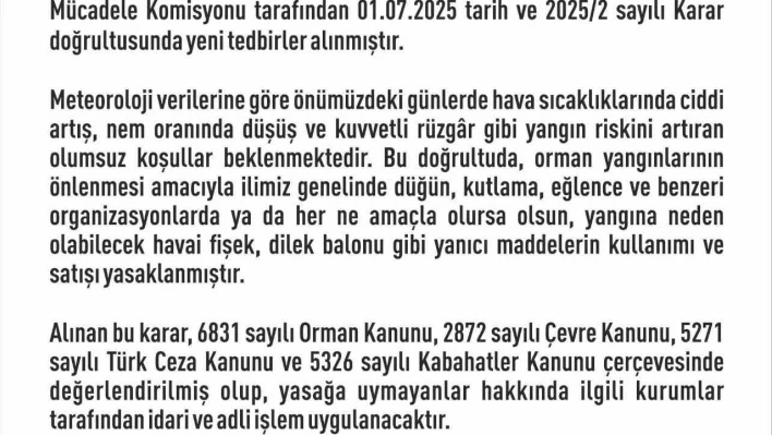 Elazığ'da havai fişek ve dilek balonu satımı ve kullanımı yasaklandı