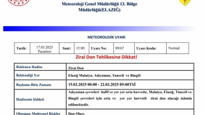 Meteorolojiden 5 il için zirai don uyarısı