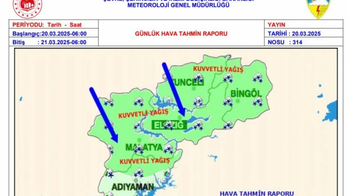 Meteorolojiden Elazığ için kuvvetli yağış ve rüzgar uyarısı