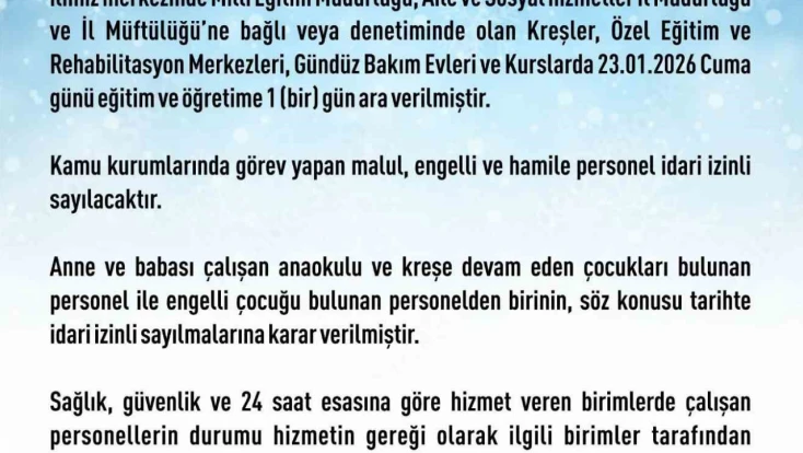 Elazığ'da rehabilitasyon ve bakımevi kurslarına kar tatili