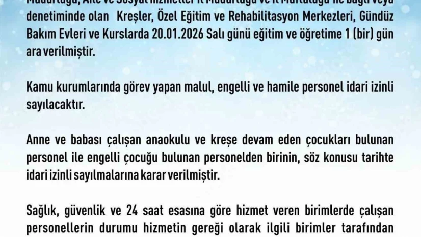 Elazığ'da rehabilitasyon ve bakımevi kurslarına 1 gün daha kar tatili