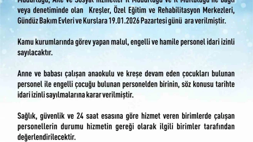 Elazığ'da rehabilitasyon ve bakımevi kurslarına kar tatili