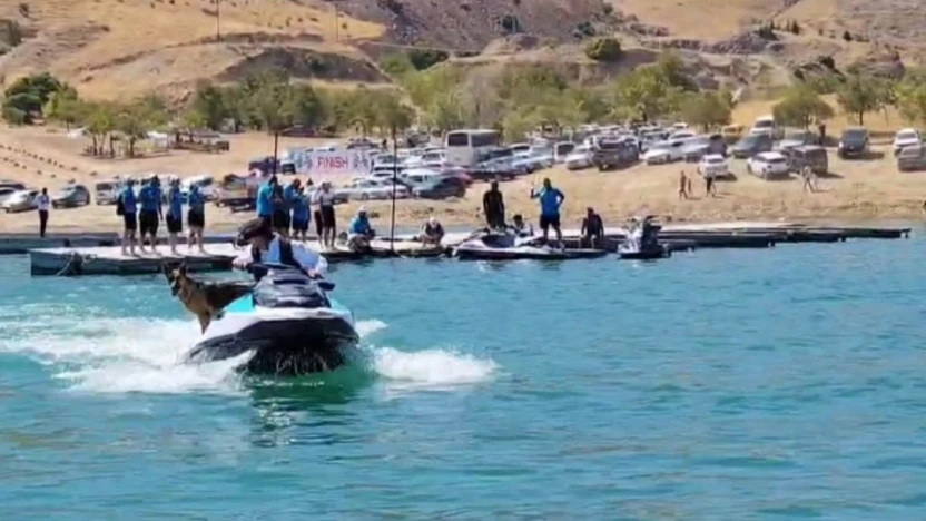 Elazığ'da sahibiyle jet ski turu atan köpek gülümsetti