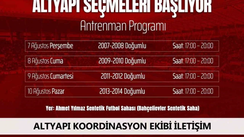 Elazığspor altyapı seçmeleri başlıyor