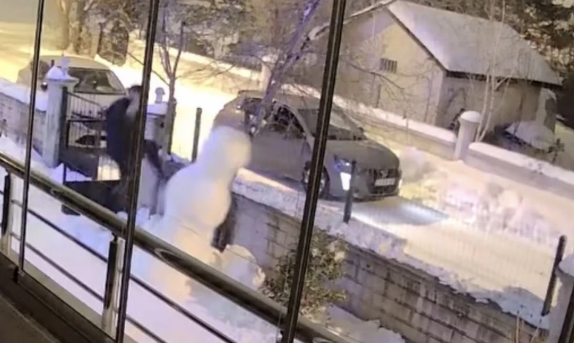 Aracından indi kardan adamı yıkıp gitti