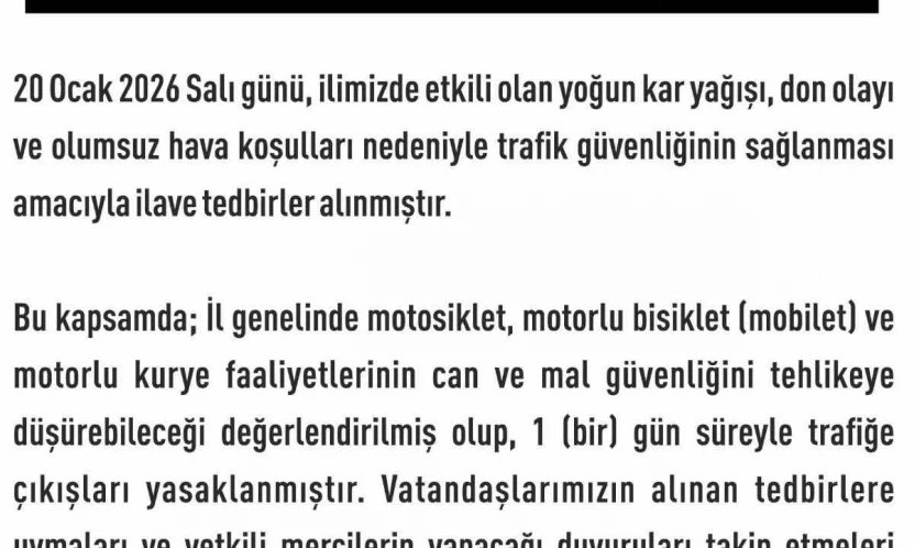 Elazığ'da motosiklet, mobilet ve motorlu kuryelerin trafik yasakları uzatıldı
