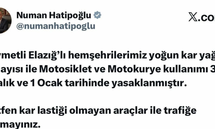 Elazığ'da motosiklet ve motokurye kullanımı yasaklandı