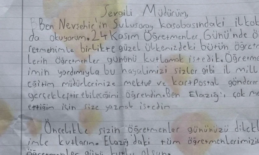 Nevşehirli Minik Neşet'ten Elazığ İl Müdürü'ne Yürek Isıtan Mektup